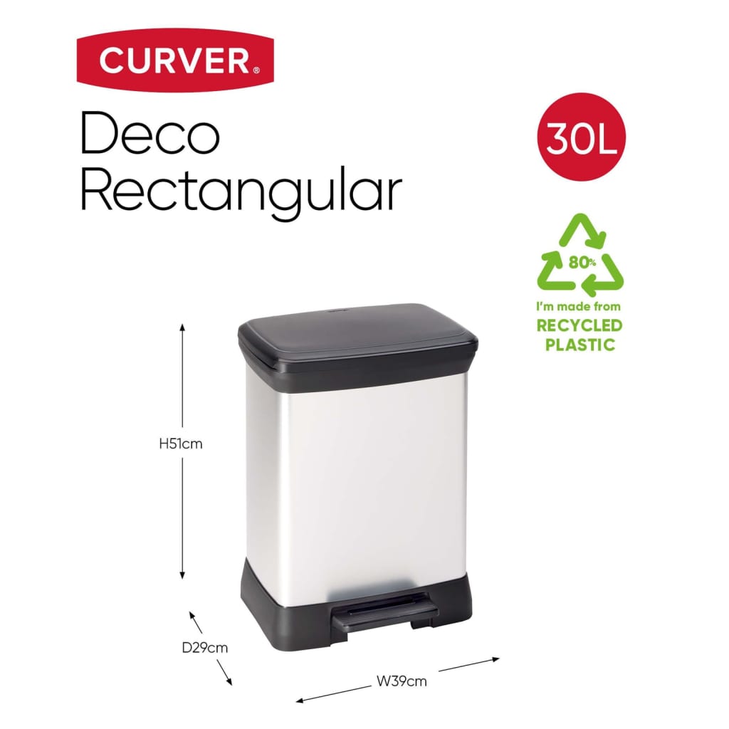 Curver Pattumiera A Pedale Deco Rettangolare Argento