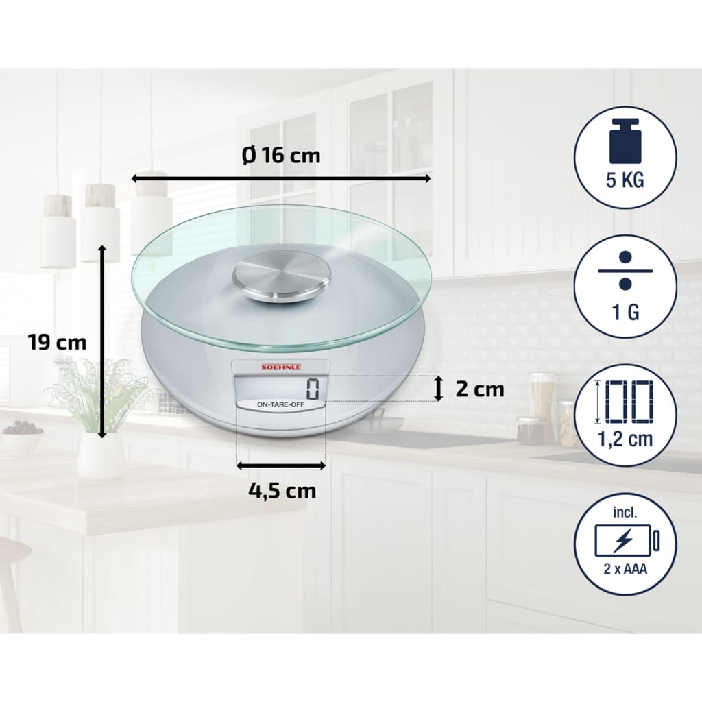 Soehnle Bilancia Digitale Da Cucina Roma 5 Kg Argento