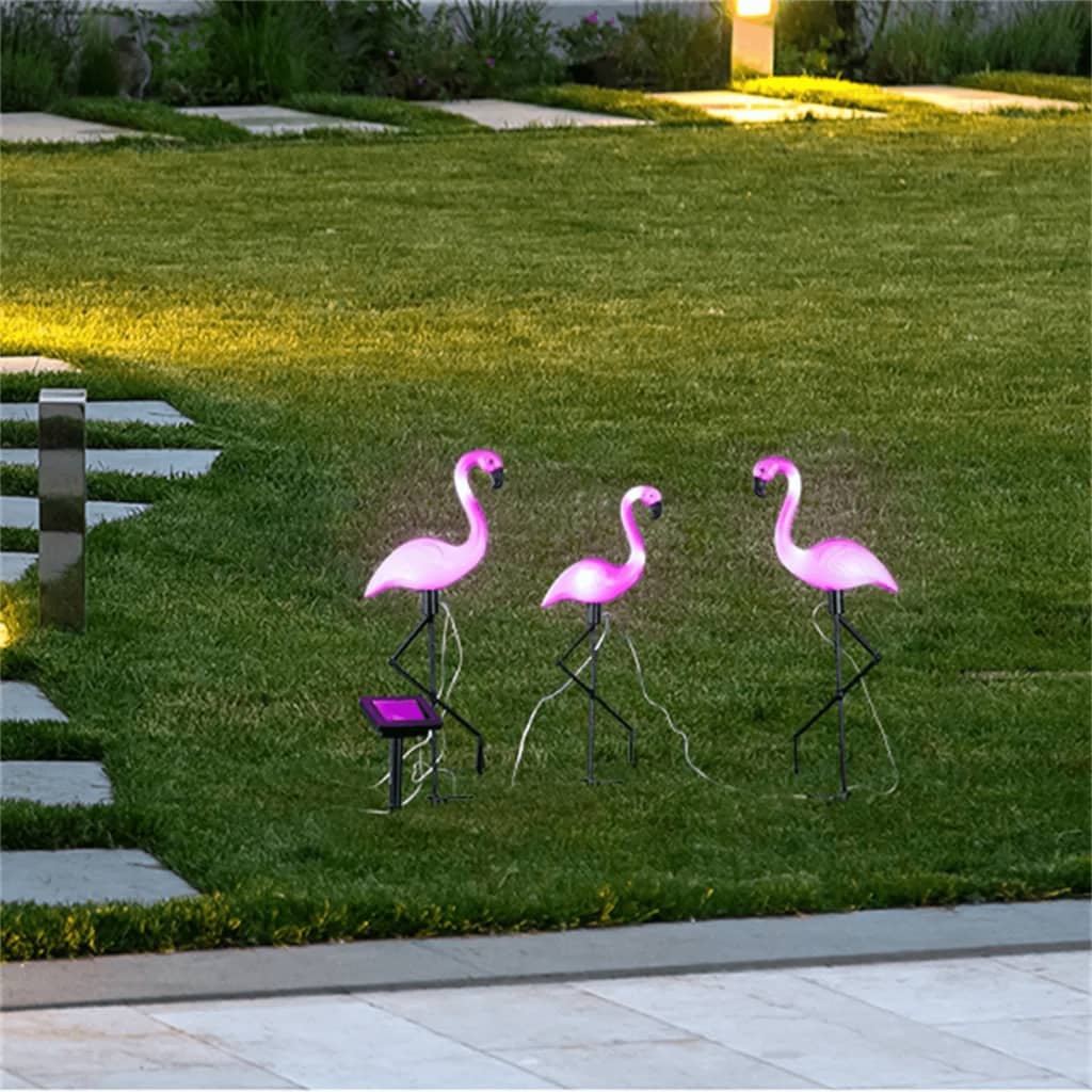 Hi Paletto Da Giardino Fenicottero 3 Pz Con Luci Led Solari