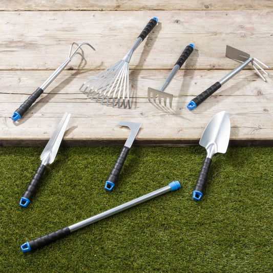 Hi Set Di Attrezzi Da Giardino 8 Pz In Metallo Argento