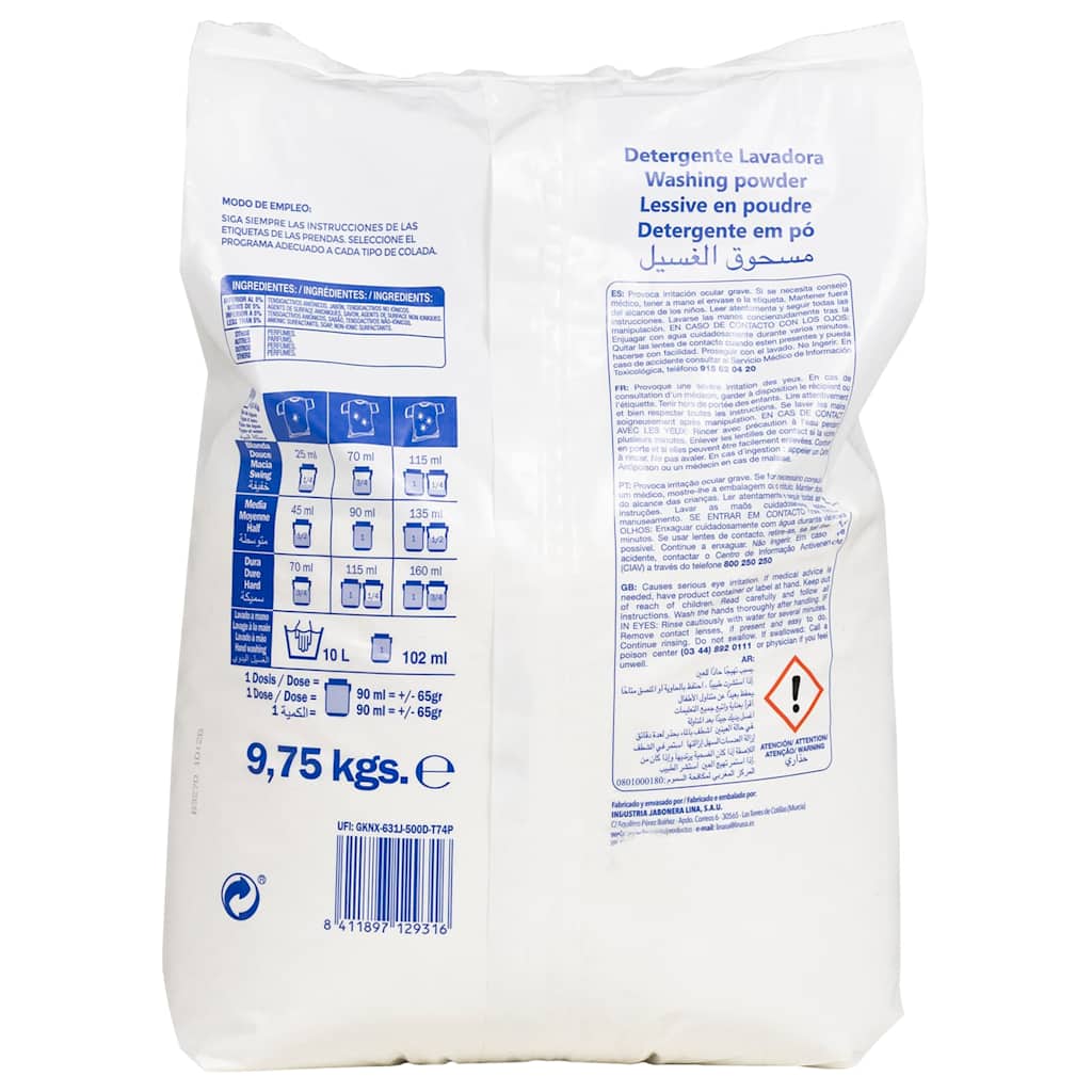 Detersivo In Polvere Per 150 Lavaggi 9,75Kg Bianco