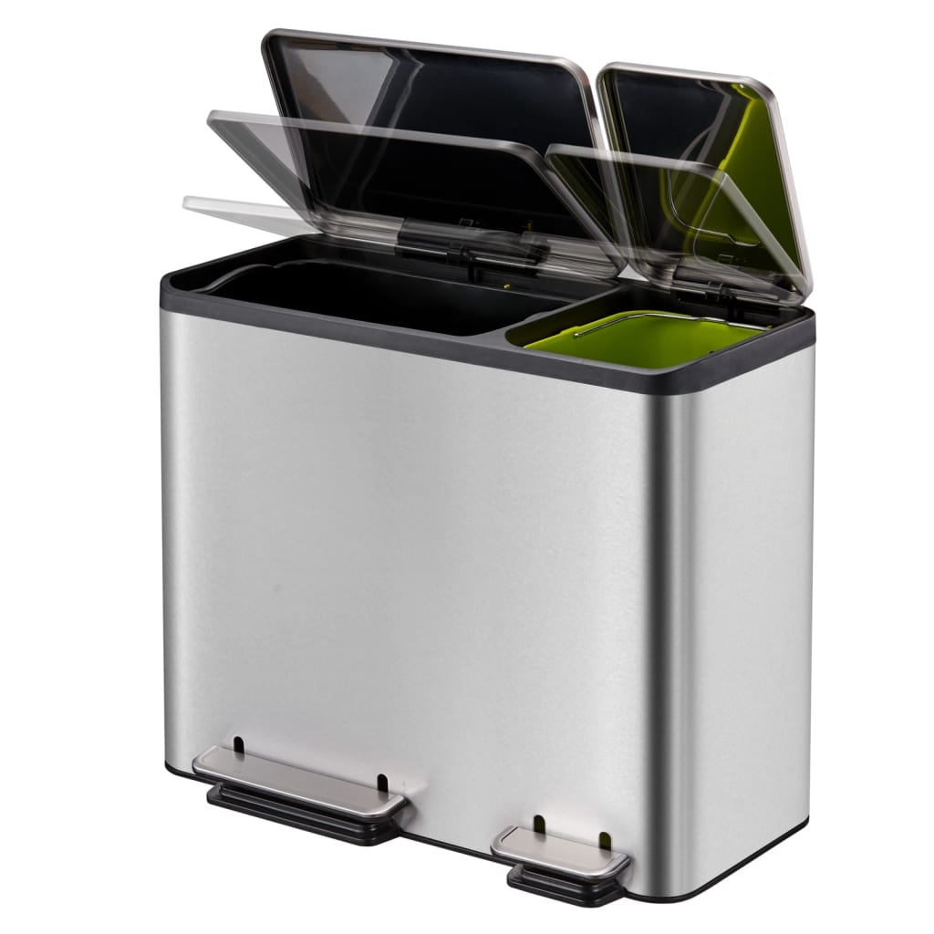 Eko Pattumiera A Pedale Ecocasa 30 L+15 L Argento Opaco