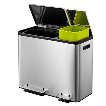 Eko Pattumiera A Pedale Ecocasa 30 L+15 L Argento Opaco