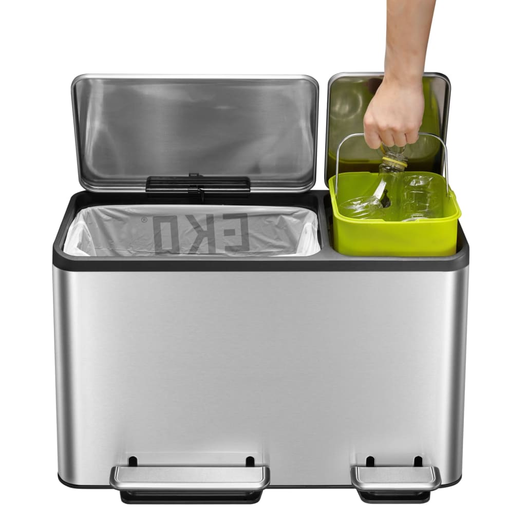 Eko Pattumiera A Pedale Ecocasa 30 L+15 L Argento Opaco