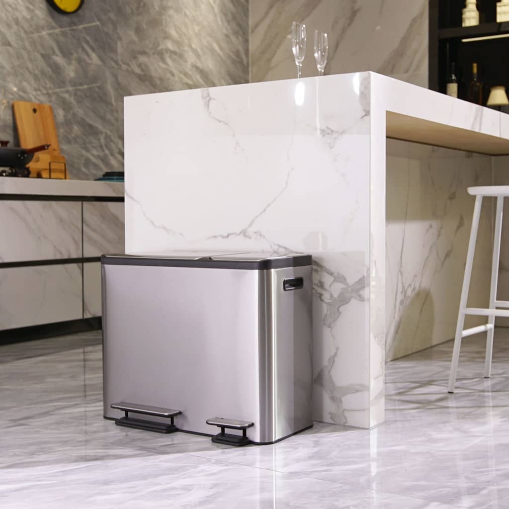 Eko Pattumiera A Pedale Ecocasa 30 L+15 L Argento Opaco