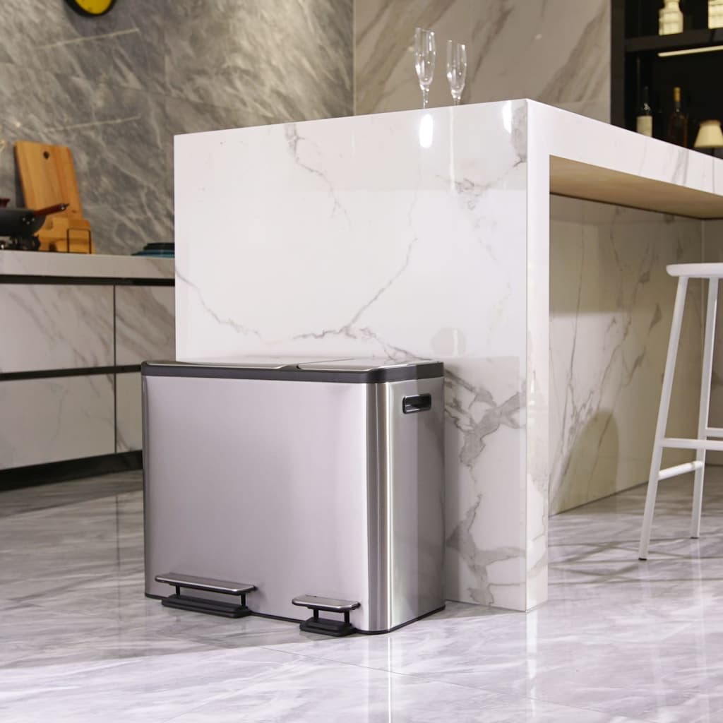Eko Pattumiera A Pedale Ecocasa 30 L+15 L Argento Opaco