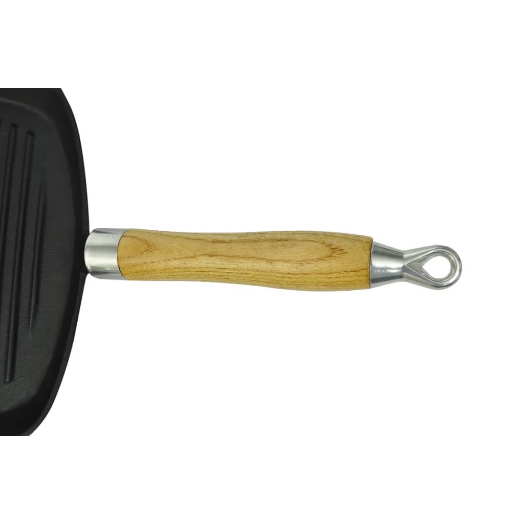 Padella Tegame Griglia In Ghisa Con Manico In Legno 20X20 Cm