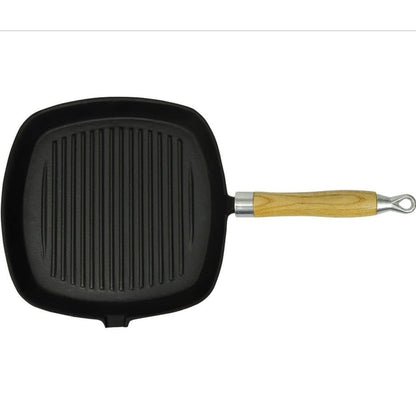 Padella Tegame Griglia In Ghisa Con Manico In Legno 20X20 Cm
