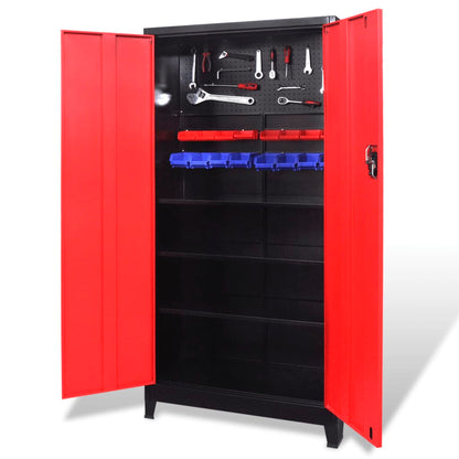 Armadio Portautensili 2 Ante Acciaio 90X40X180 Cm Nero E Rosso