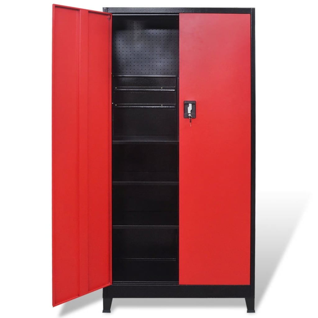 Armadio Portautensili 2 Ante Acciaio 90X40X180 Cm Nero E Rosso
