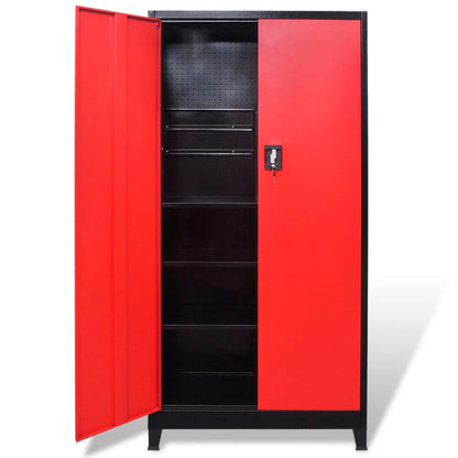 Armadio Portautensili 2 Ante Acciaio 90X40X180 Cm Nero E Rosso
