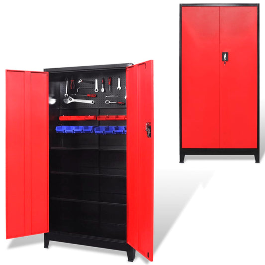 Armadio Portautensili 2 Ante Acciaio 90X40X180 Cm Nero E Rosso