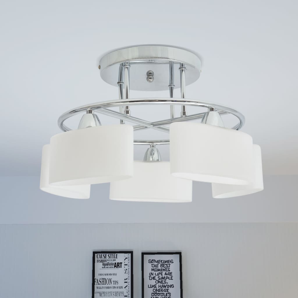 Lampada Da Soffitto Paralume Ellissoidale Vetro 6 Lampadine E14