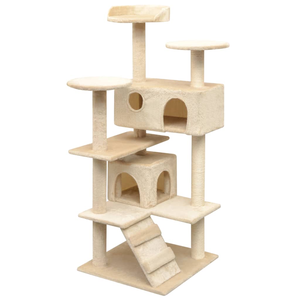 Albero Per Gatti Tiragraffi Sisal 125 Cm Zampe Stampate Beige
