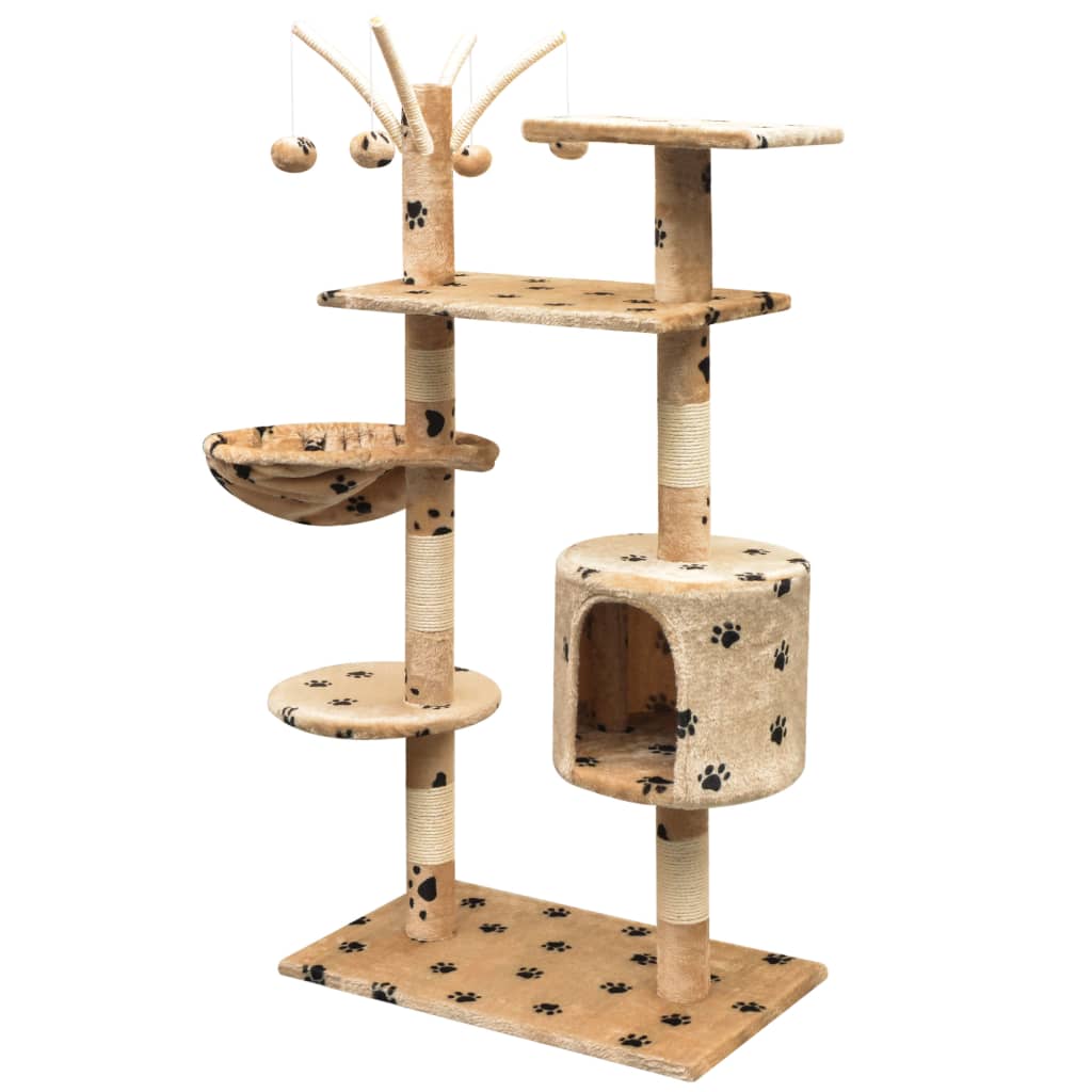 Albero Per Gatti Tiragraffi Sisal 125 Cm Zampe Stampate Beige