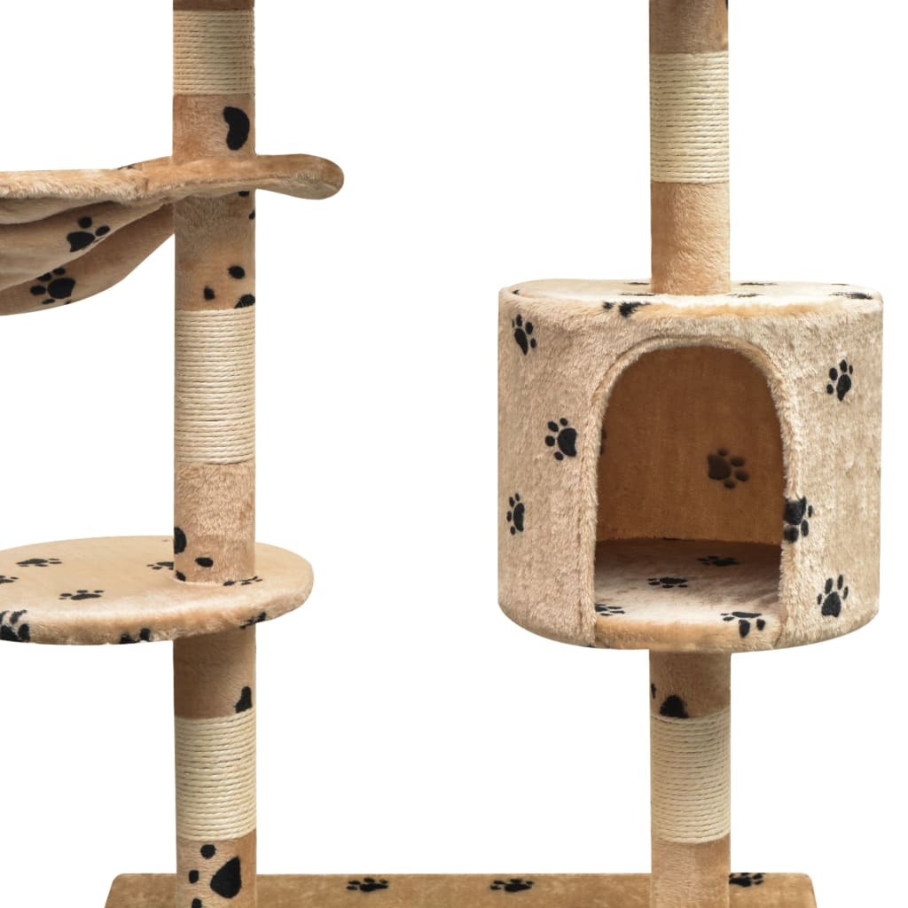 Albero Per Gatti Tiragraffi Sisal 125 Cm Zampe Stampate Beige