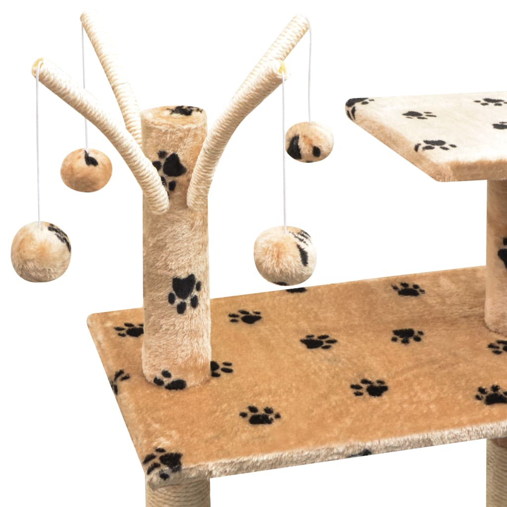 Albero Per Gatti Tiragraffi Sisal 125 Cm Zampe Stampate Beige