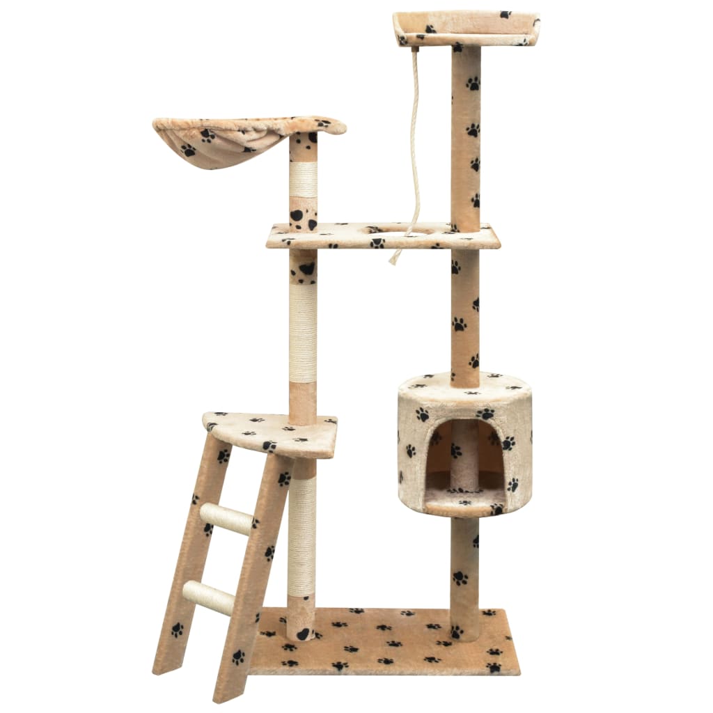Albero Per Gatti Tiragraffi Sisal 125 Cm Zampe Stampate Beige