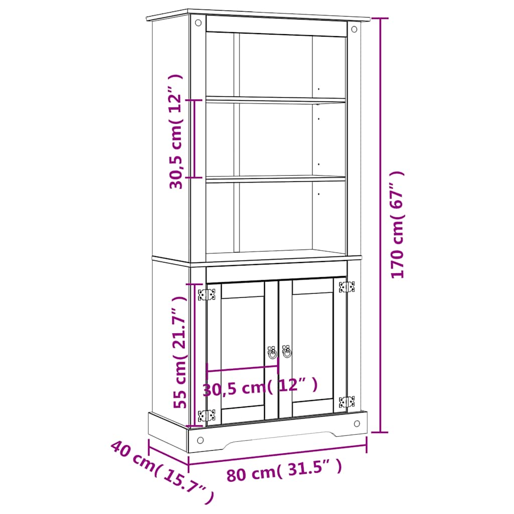 Credenza In Legno Di Pino Messicano Corona Range 80X40X170 Cm