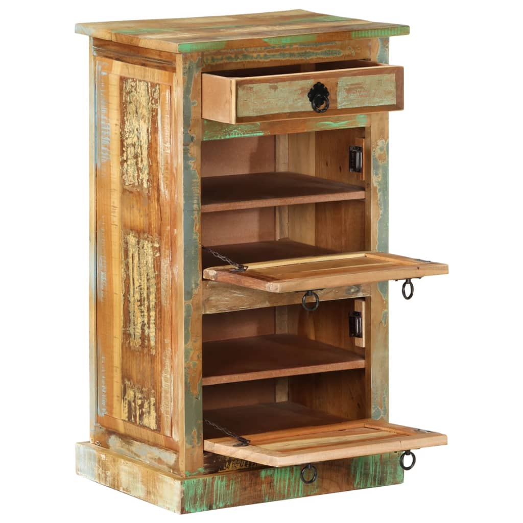 Scarpiera A 4 Livelli Con Cassetto Legno Massello Di Recupero Bianco