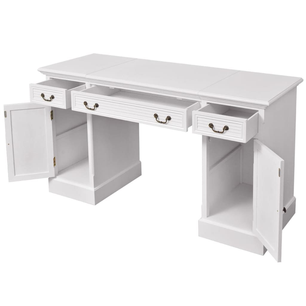 Scrivania A Doppia Colonna Bianca 140X48X80 Cm