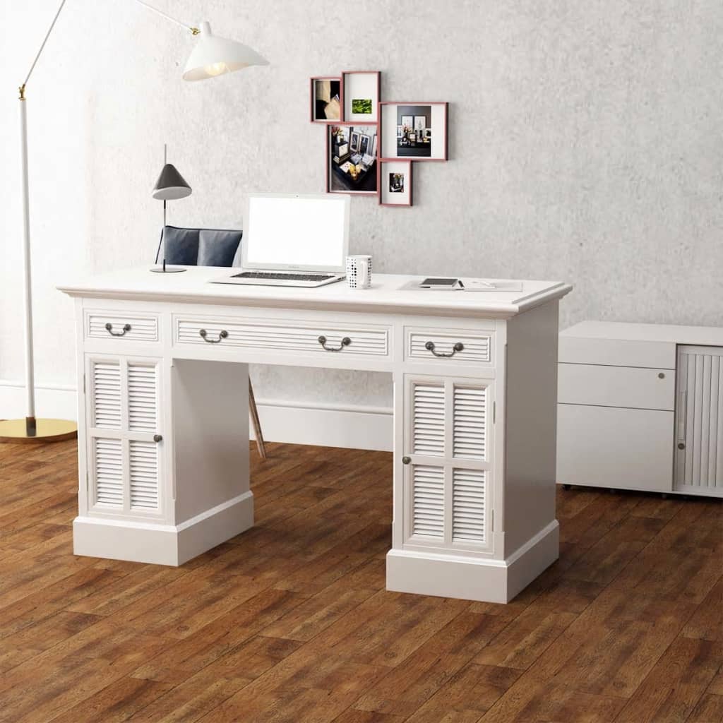 Scrivania A Doppia Colonna Bianca 140X48X80 Cm