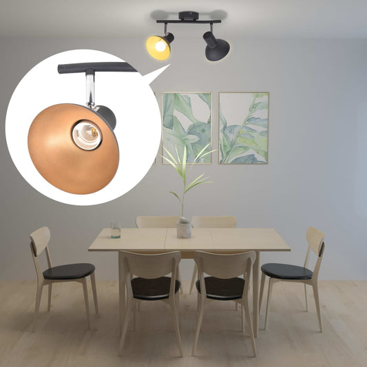 Lampadario Per 2 Lampadine E27 Nero E Oro