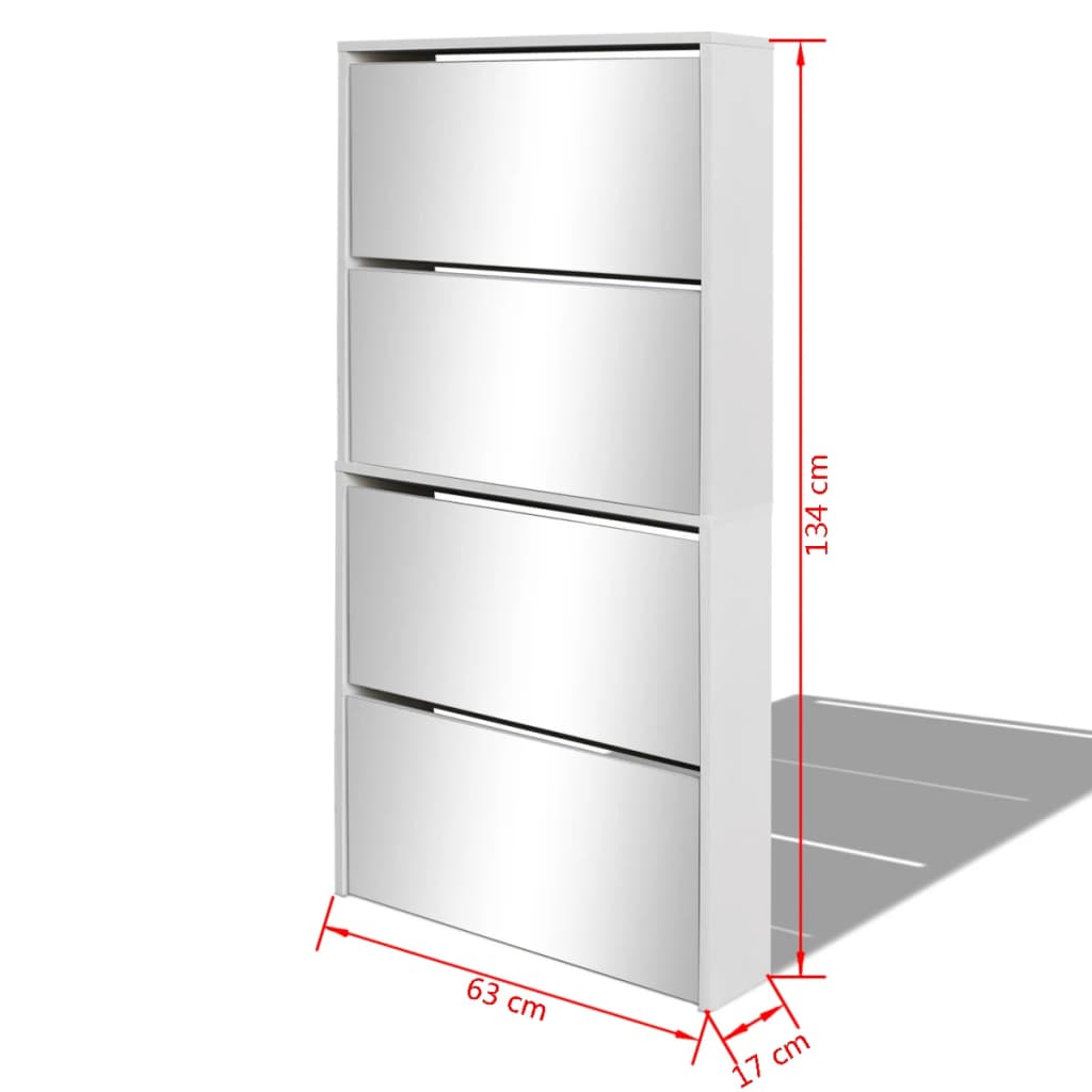Scarpiera A 4 Strati Con Specchio Bianca 63X17X134 Cm