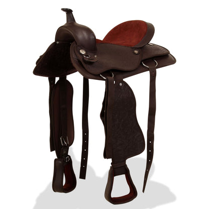 Sella Western Testiera E Pettorale In Vera Pelle 15&quot;