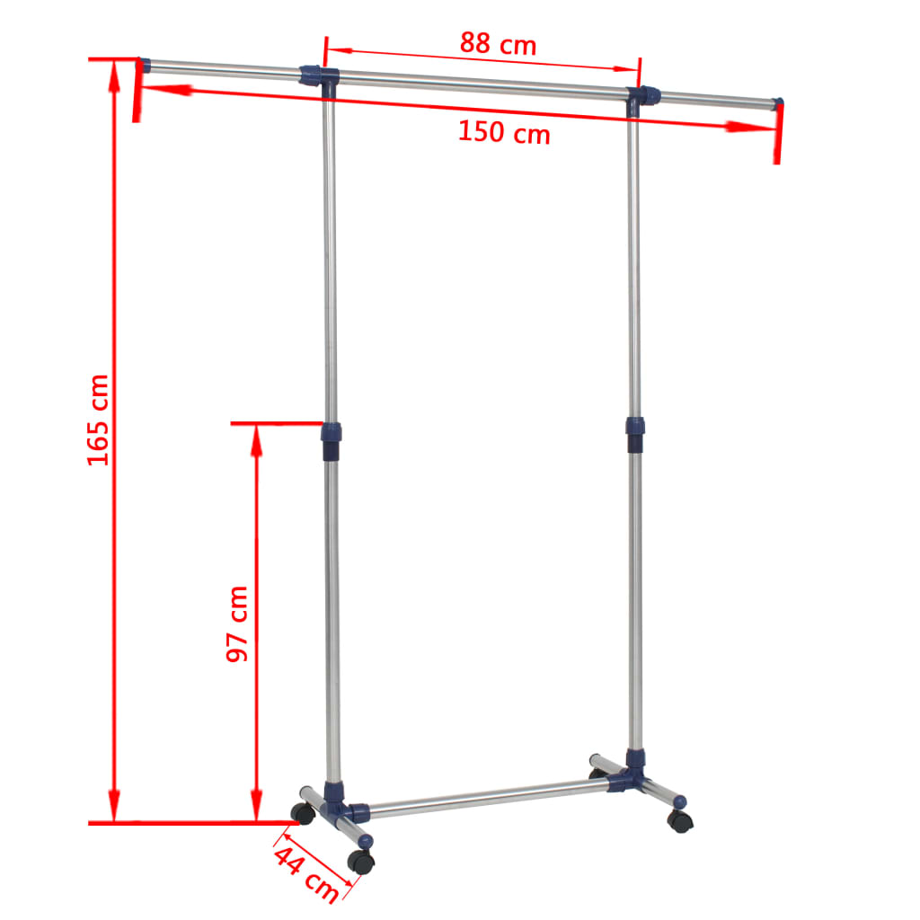 Porta Abiti Regolabile In Acciaio 165X44X150 Cm Argento