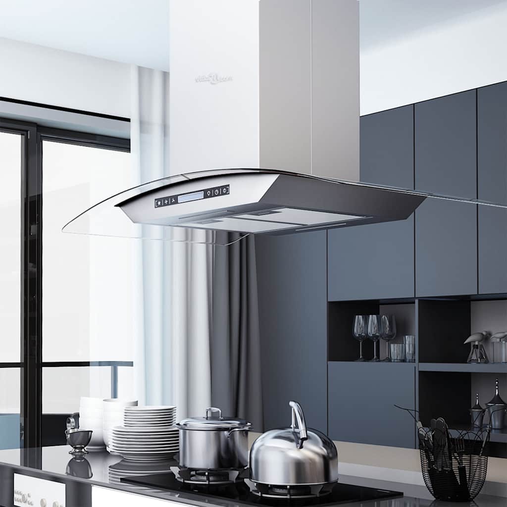 Cappa A Isola 90Cm Con Display Lcd E Sensore Touch 756 M³/H Led