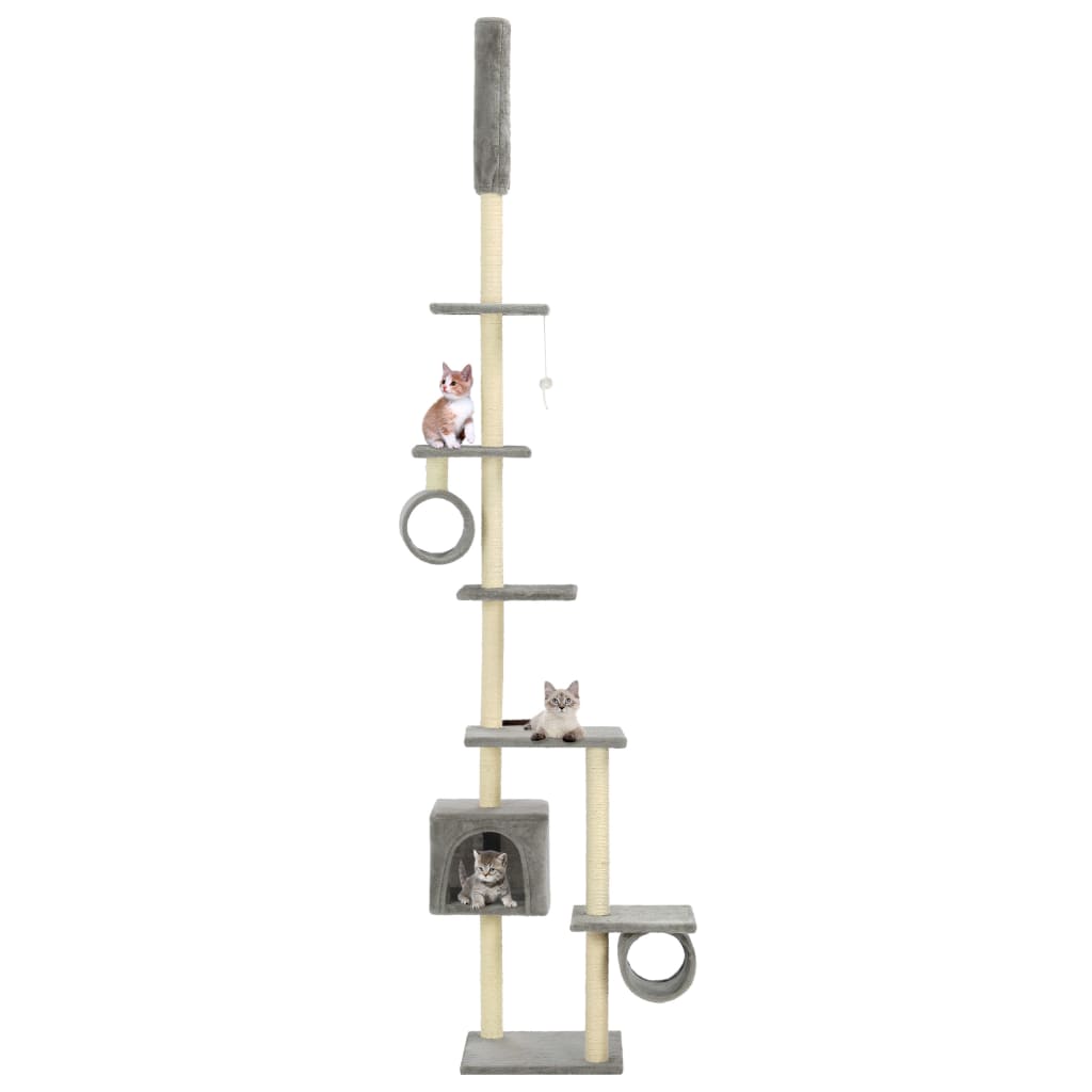 Albero Per Gatti E Tiragraffi Sisal 260Cm Zampe Stampate Grigio
