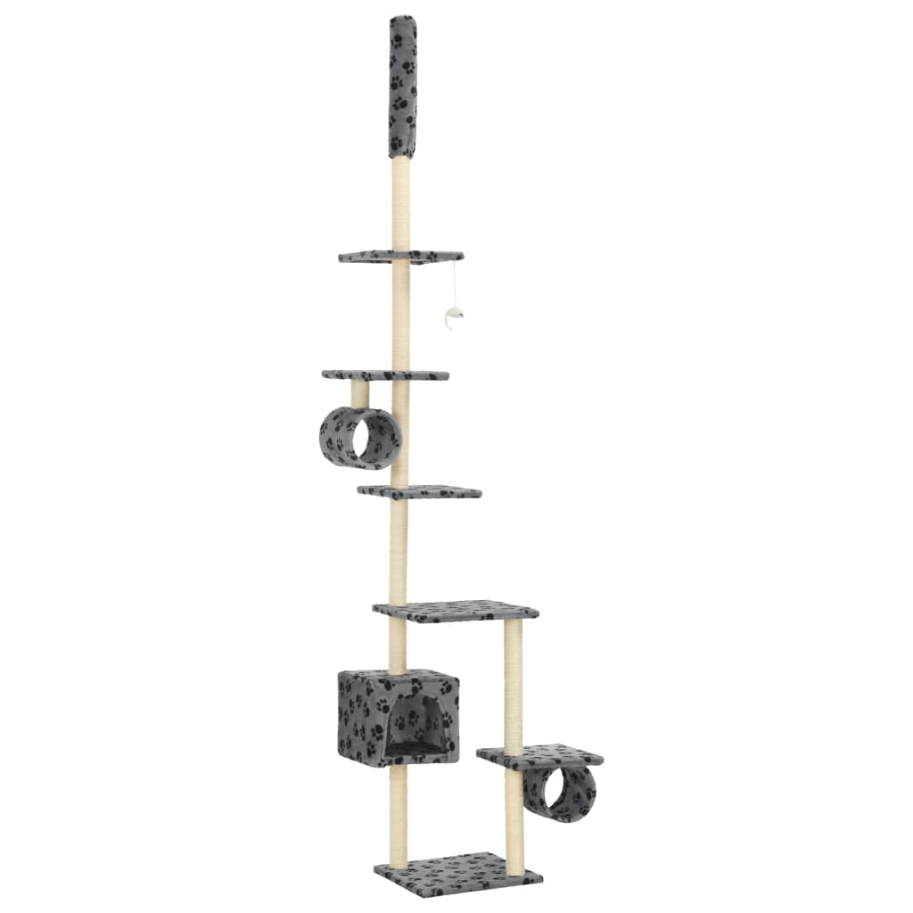 Albero Per Gatti E Tiragraffi Sisal 260Cm Zampe Stampate Grigio