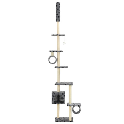 Albero Per Gatti E Tiragraffi Sisal 260Cm Zampe Stampate Grigio
