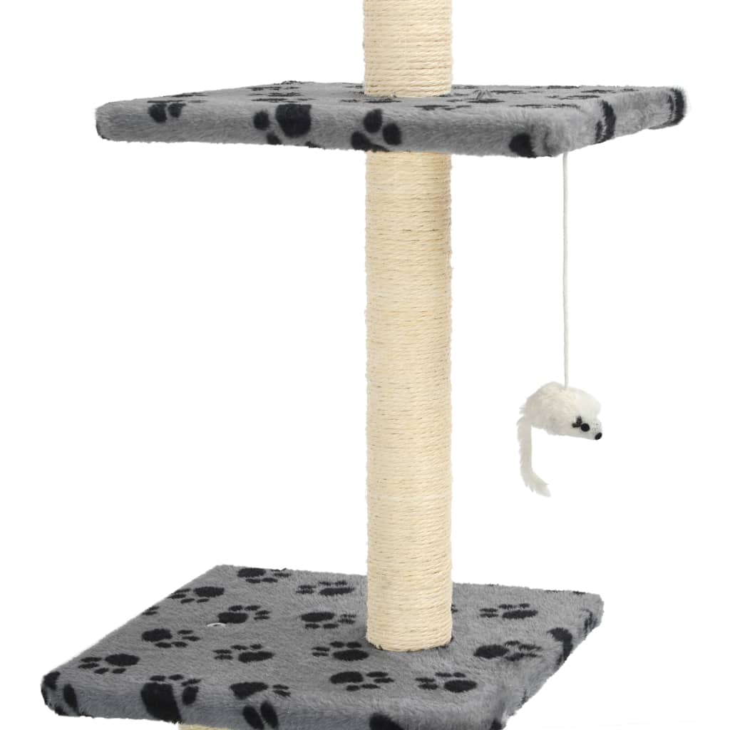 Albero Per Gatti E Tiragraffi Sisal 260Cm Zampe Stampate Grigio