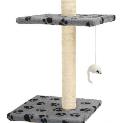 Albero Per Gatti E Tiragraffi Sisal 260Cm Zampe Stampate Grigio