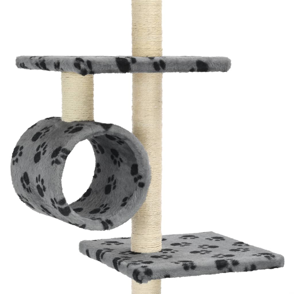Albero Per Gatti E Tiragraffi Sisal 260Cm Zampe Stampate Grigio