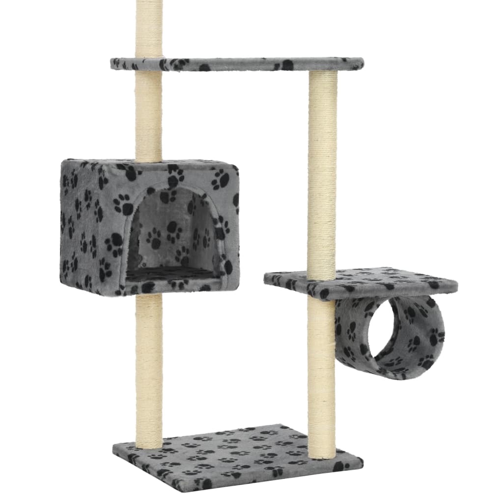Albero Per Gatti E Tiragraffi Sisal 260Cm Zampe Stampate Grigio