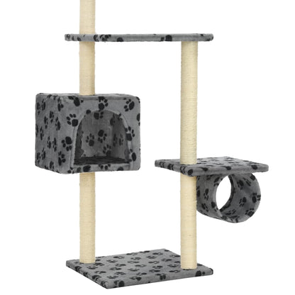 Albero Per Gatti E Tiragraffi Sisal 260Cm Zampe Stampate Grigio