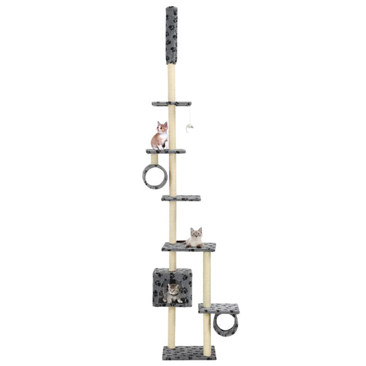 Albero Per Gatti E Tiragraffi Sisal 260Cm Zampe Stampate Grigio