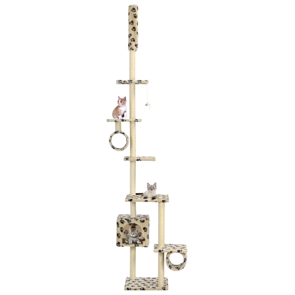 Albero Per Gatti E Tiragraffi Sisal 260Cm Zampe Stampate Grigio