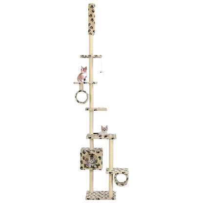 Albero Per Gatti E Tiragraffi Sisal 260Cm Zampe Stampate Grigio