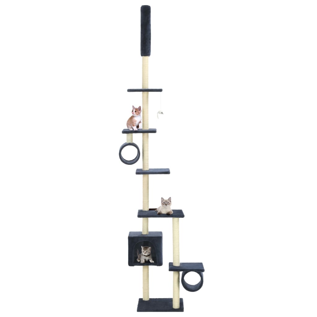 Albero Per Gatti E Tiragraffi Sisal 260Cm Zampe Stampate Grigio