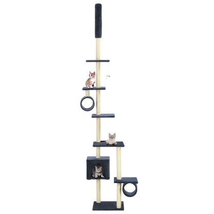 Albero Per Gatti E Tiragraffi Sisal 260Cm Zampe Stampate Grigio