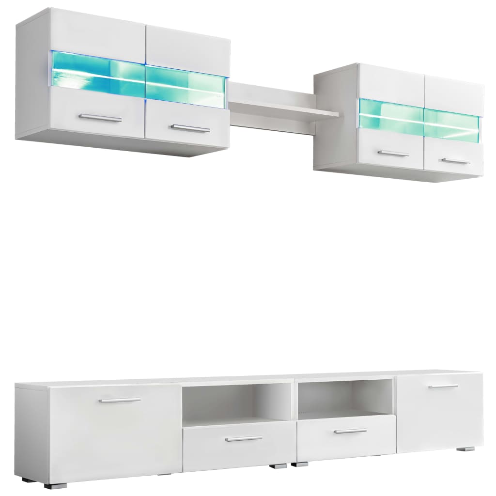 Set Parete Attrezzata Porta Tv Con Luci Led 5 Pz Lucido