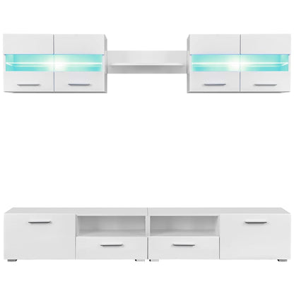 Set Parete Attrezzata Porta Tv Con Luci Led 5 Pz Lucido