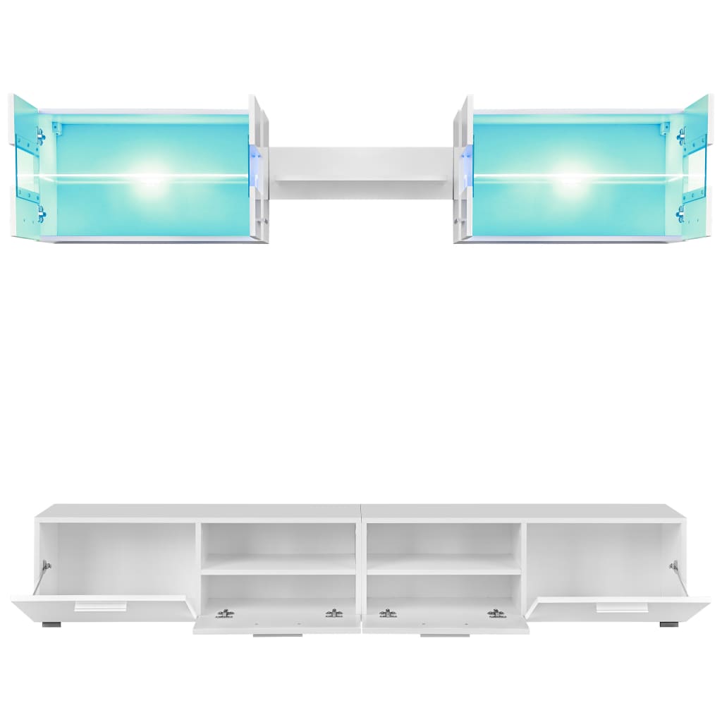 Set Parete Attrezzata Porta Tv Con Luci Led 5 Pz Lucido