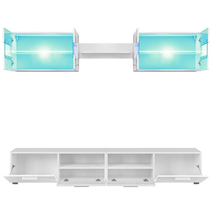 Set Parete Attrezzata Porta Tv Con Luci Led 5 Pz Lucido