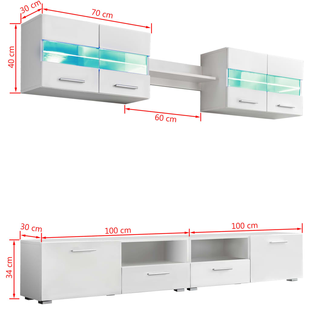 Set Parete Attrezzata Porta Tv Con Luci Led 5 Pz Lucido