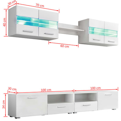 Set Parete Attrezzata Porta Tv Con Luci Led 5 Pz Lucido